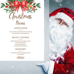 Menu kolacji wigilijnej edytowalne cyfrowe do pobrania, szablon menu świątecznego, menu do wydruku lub wysłania e-mailem, menu wigilijne, posiłek świąteczny