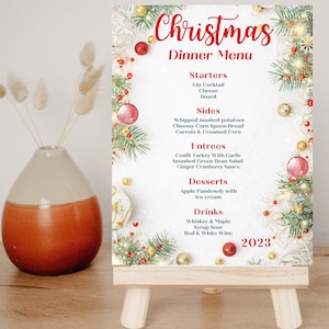 Menu kolacji wigilijnej edytowalne cyfrowe do pobrania, szablon menu świątecznego, menu do wydruku lub wysłania e-mailem, menu wigilijne, posiłek świąteczny