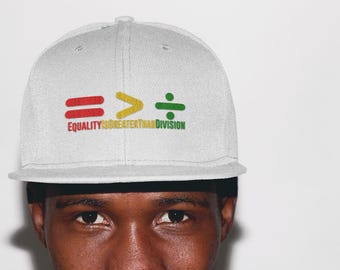 Juneteenth Flat Bill Snapback Embroidered, Equality Is Greater Than Division, Black History, African Heritage Pride Freedom Celebration Cap
