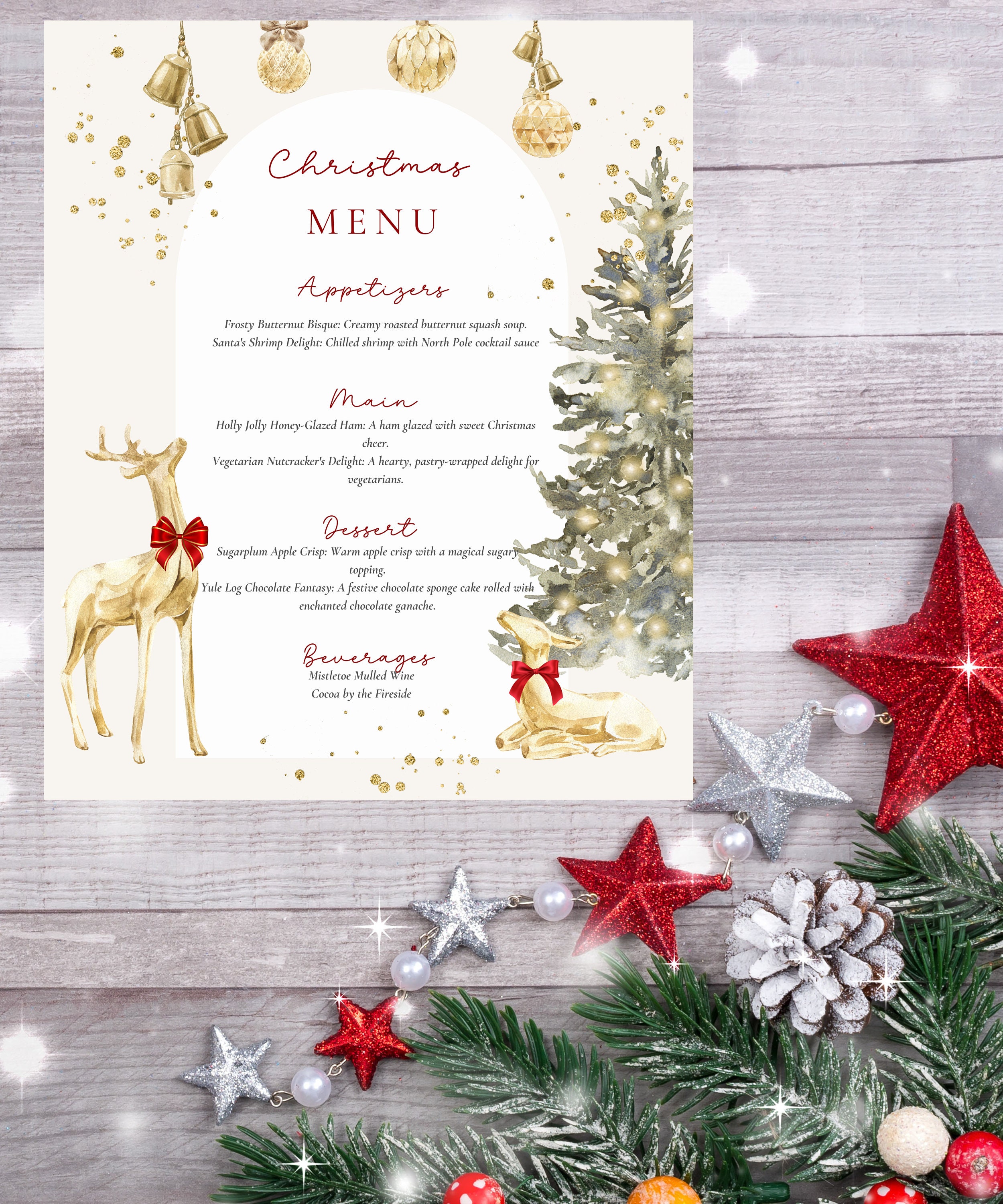 Christmas Dinner Menu Editable Digital Download, Holiday Menu Template ...