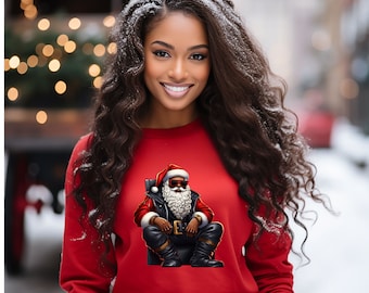 Schwarzes Weihnachts-Sweatshirt, Cooles Afroamerikaner-Weihnachtsmann-Shirt, Stilvolles Weihnachts-T-Shirt, Frohe Weihnachten-Sweatshirt, Weihnachtsfeiertags-Pullover