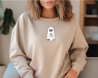 Ghost Drinking Coke Sweatshirt, Ghost Drinking, Cute Ghost Shirt, Diet Coke Halloween Tee, PSL, Spooky Season,Spooky Szn, Halloween Pullover