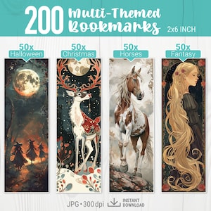 Pacote de marcadores de 200, presente para amantes de livros, marcador de fantasia, imprimível artístico, presente para amantes de livros de fantasia, marcador fofo, design de sublimação
