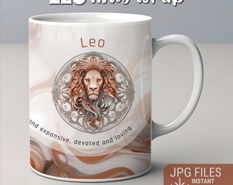 Envoltório de caneca do Zodíaco, design de envoltório de caneca Leo JPG, envoltório de caneca de signo astrológico, envoltório de caneca de sublimação, download instantâneo, design de caneca do Zodíaco 10-15 onças