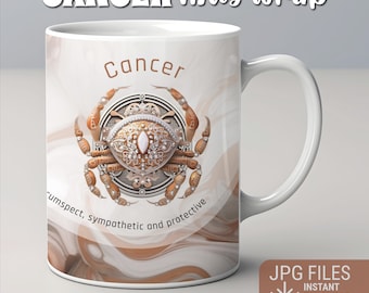 Envoltório de caneca do Zodíaco, design de envoltório de caneca de câncer JPG, envoltório de caneca de signo astrológico, envoltório de caneca de sublimação, download instantâneo, design de caneca do Zodíaco 10-15 onças
