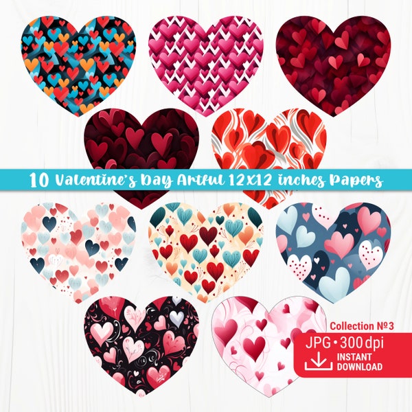 Valentine Digital Paper-Download JPG, Digital Valentine Bundle, Wrap Paper for Valentine’s Day, Heartful Papers, Valentines Patterns, Coll 3