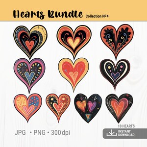 Heart PNG JPG Bundle, Valentine Hearts PNG, Doodle Heart, Heart png Bundle, png Cricut Heart, Silhouette Heart Bundle, Bundle Heart Coll 4