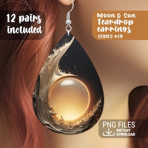 Moon Teardrop Earrings Printable, Sun-And-Moon Gift, Teardrop Sublimation Design Bundle, Earrings Bundle, Earring Printable Bundle #19