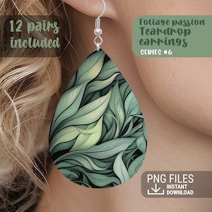 Leaf artful earring, Leaf teardrop earring, Leaf minimalist png, Printable Series #6