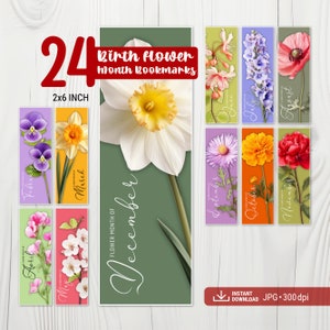 Birth Month Flower Printable Bookmarks, Bookmarks Flower-Lovers-Gift, Bookmark Sublimation, Artful Bookmark Printable, Mother&#39;s Day Gift