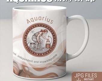 Envoltório de caneca do Zodíaco, design de envoltório de caneca de aquário JPG, envoltório de caneca de signo astrológico, envoltório de caneca de sublimação, download instantâneo, design de caneca do Zodíaco 10-15 onças