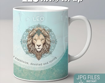 Envoltório de caneca do Zodíaco, design de envoltório de caneca Leo JPG, envoltório de caneca de signo astrológico, envoltório de caneca de sublimação, download instantâneo, design de caneca do Zodíaco 10-15 onças
