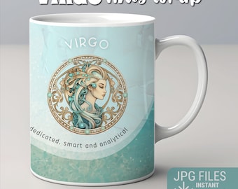 Envoltório de caneca do Zodíaco, design de envoltório de caneca de aquário JPG, envoltório de caneca de signo astrológico, envoltório de caneca de sublimação, download instantâneo, design de caneca do Zodíaco 10-15 onças