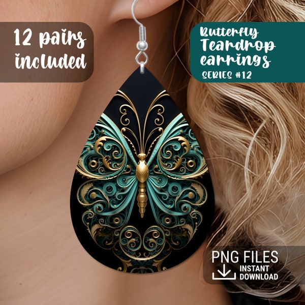 Butterfly TearDrop Earring PNG, Tear Drop Earring PNG, Sublimation Design Bundle, Teardrop Bundle PNG, Earrings Bundle, Printable Series #12