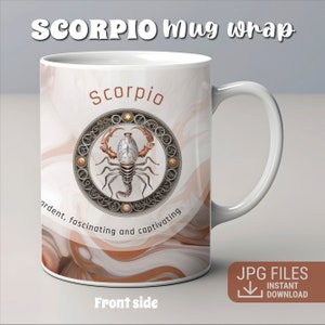Zodiac Mug Wrap, Scorpio Mug Wrap Design JPG, Astrological Sign Mug Wrap, Sublimation Mug Wrap, Instant Download, Zodiac Mug design 10-15oz