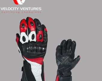 大量注文受付中 | Velocity Venturesのロゴ入り、カスタマイズされたプレミアムモーターサイクル用高級レザーグローブ