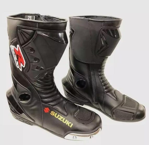 Suzuki Handmade Motorbike Boots|Custom Made Motorbike Racing Riding Leather Boot