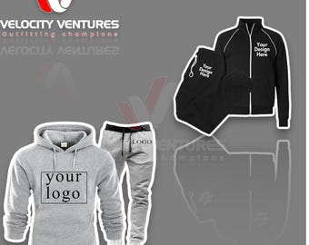 Pack de 2 chándales (logotipo y texto gratis) / Ropa deportiva personalizada para gimnasio o equipo / Conjuntos de jogging unisex con cremallera