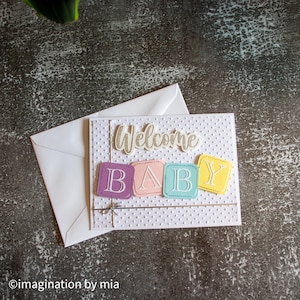Biglietto d'auguri 3D per baby shower, simpatico biglietto con blocchi per neonati, festa di benvenuto, simpatico biglietto con blocchi per neonati gender-neutral, biglietto regalo di benvenuto