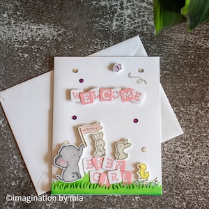 Cartes 3D pour petite fille avec des animaux mignons, lettres majuscules, cadeau de naissance, cartes de baby shower, carte de voeux de grossesse,
