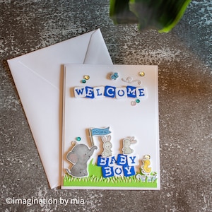 3D Baby Boy Cards with Cute Animals, Block Letters, New Baby Gift, Baby Shower Cards, pregnancy greetings card,
