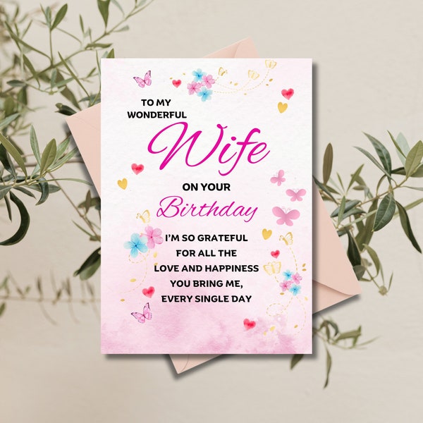 Printable Birthday Card,Happy Birthday Wife, Birthday Card for partner, Romantic birthday card,birthday card for her