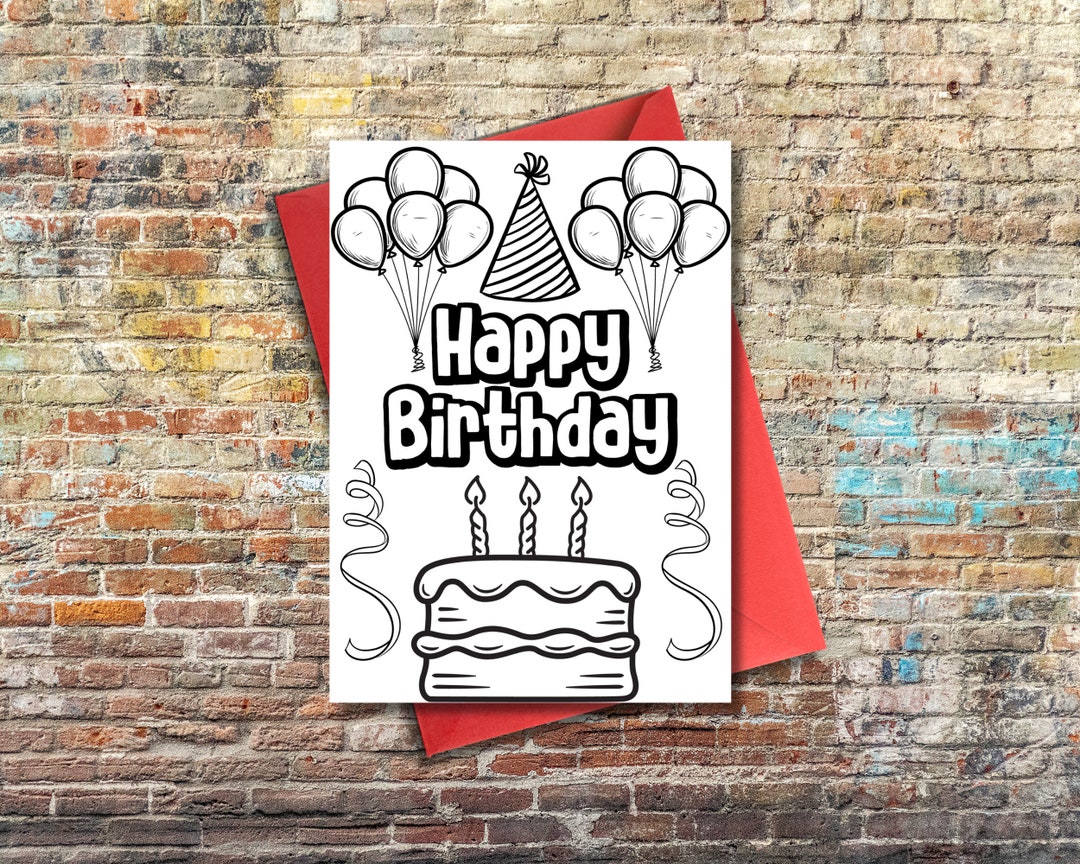 DIY Printable Birthday Coloring Card for Kids, Birthday Card for Kids ...
