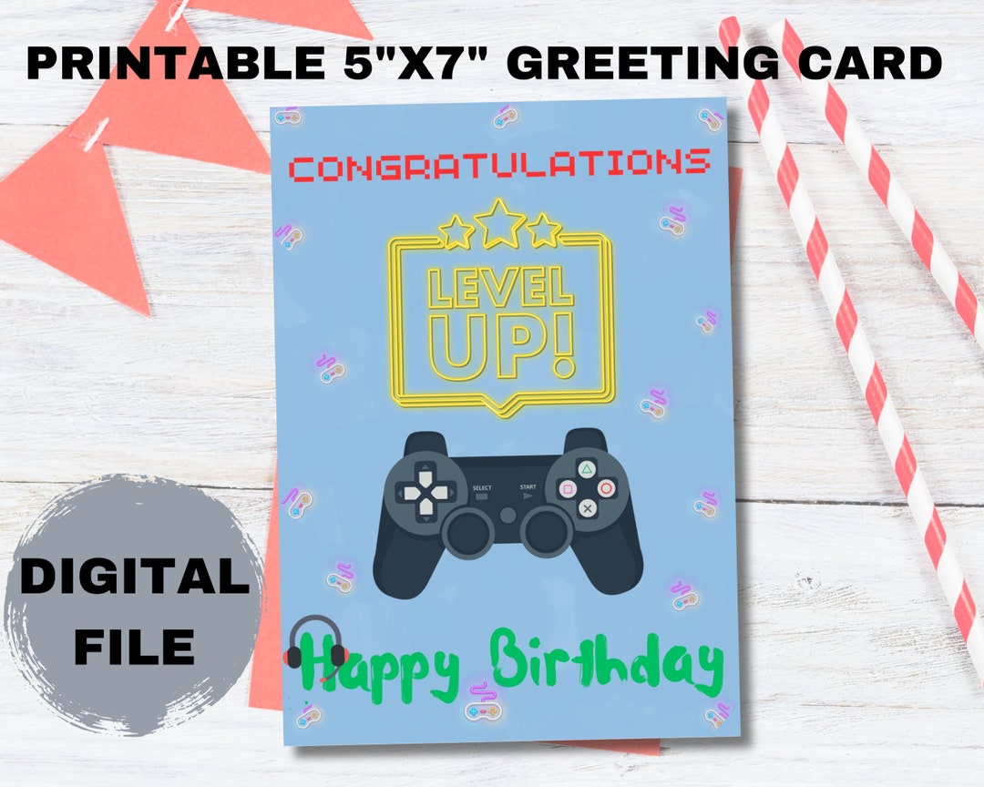 Printable Video Game Birthday Card Level up Carddigital - Etsy