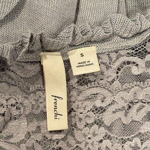 NWOT Frenchi Anthropologie Light Blue Grey Lace Knit Sweater Tie Neck image 3