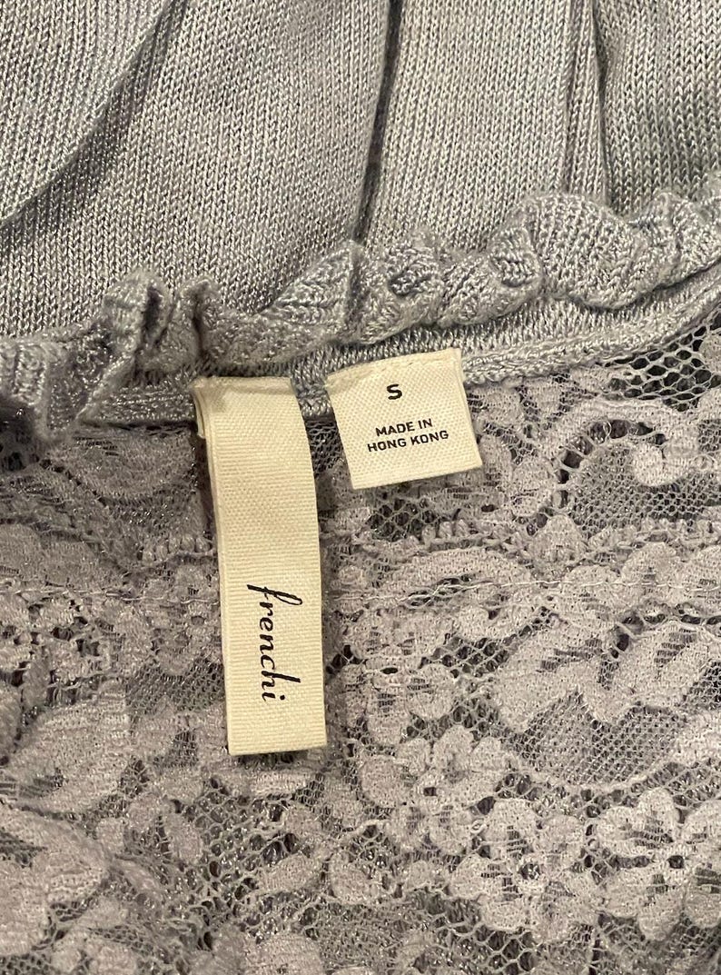 NWOT Frenchi Anthropologie Light Blue Grey Lace Knit Sweater Tie Neck image 3