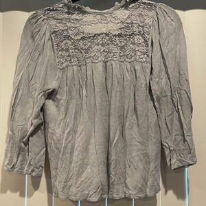 NWOT Frenchi Anthropologie Light Blue Grey Lace Knit Sweater Tie Neck image 2