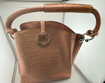 NWT New Vintage BCBG MAXAZRIA Croc Embossed Bag Pink Peach Silver Hardware Bag