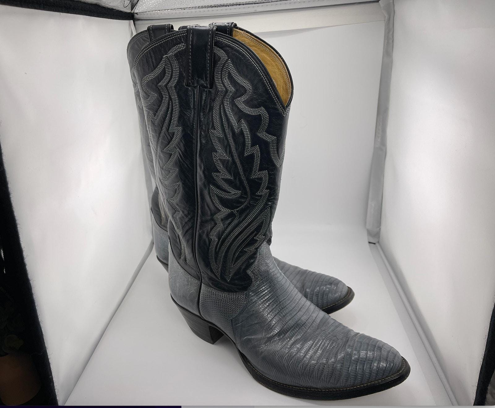 RARE Vintage Tecovas Justin Cowboy Boots Gray Lizard Skin‎ Grey 9D Style S 8357 RARE Vintage Tecovas Justin Cowboy Boots Gray Lizard Skin  main image 2