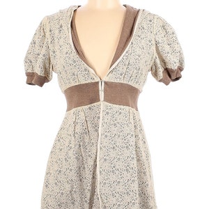 Retro VTG Rare Twee Reversible Anthropologie Knitted & Knotted Short Sleeved Ivory Brown Lace Cardigan Hoodie image 1
