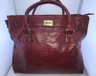 Red Vintage Bueno Croc Style Handbag Handle Kelly Style Gold Hardware