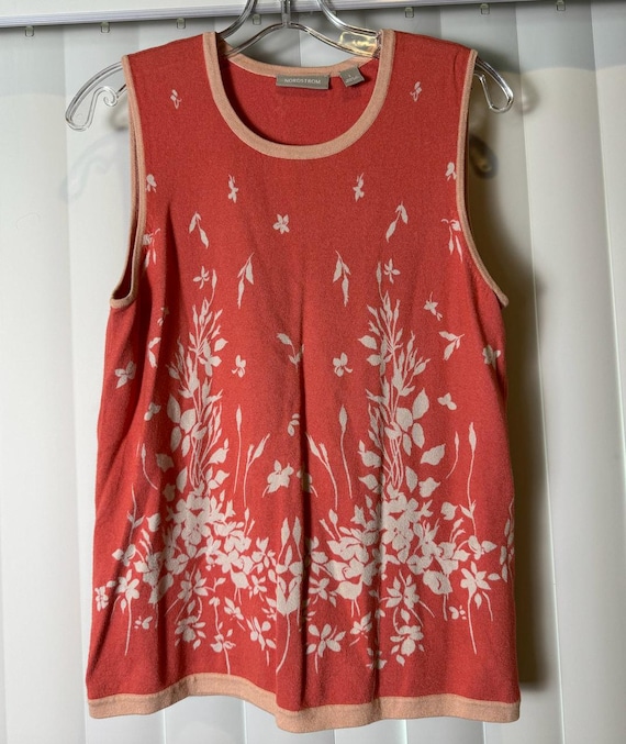 Nordstrom Coral Pink Floral Sweater Tank Sleeveless Sweater Knit