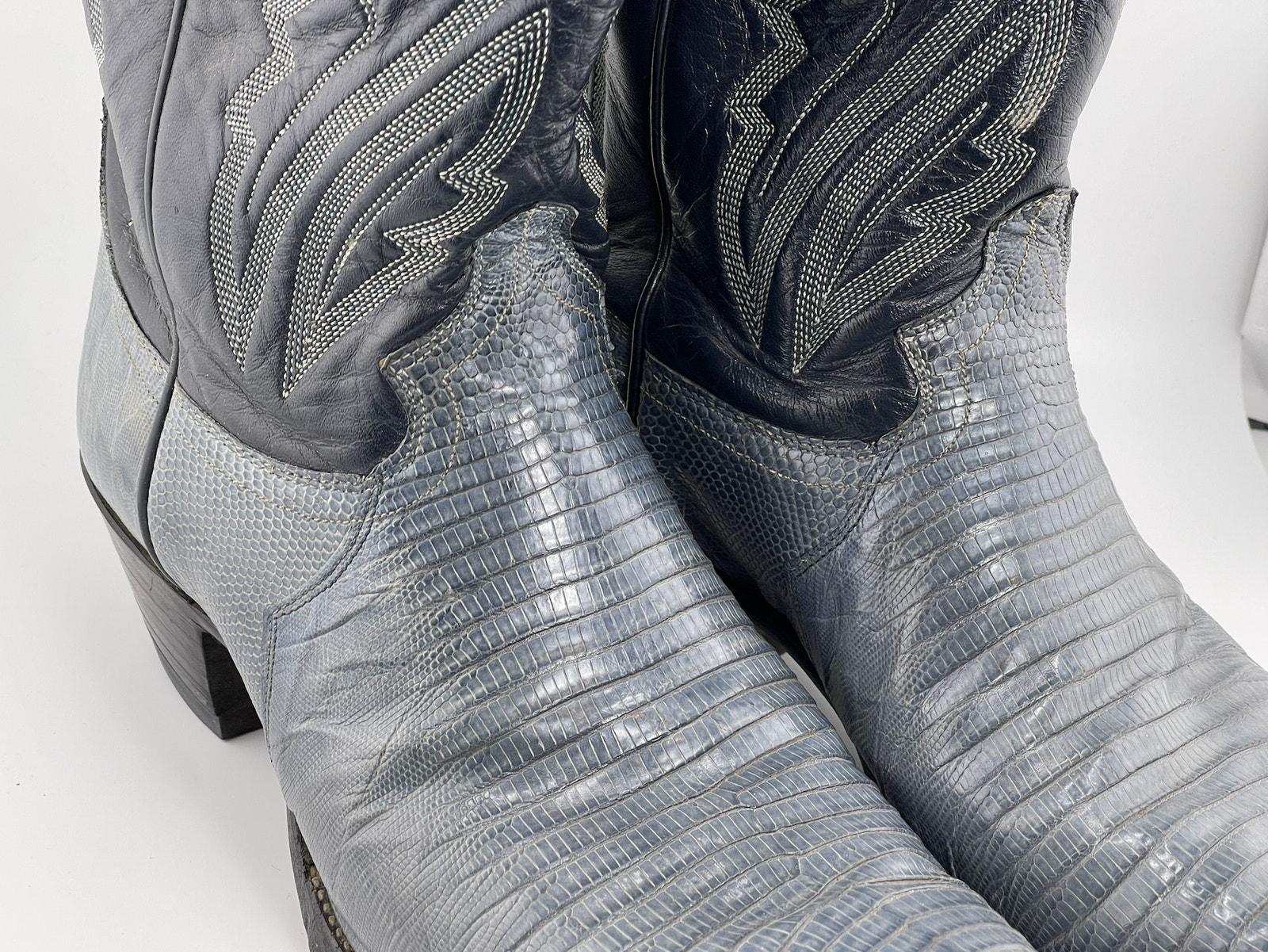 RARE Vintage Tecovas Justin Cowboy Boots Gray Lizard Skin 