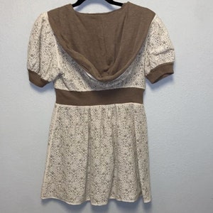 Retro VTG Rare Twee Reversible Anthropologie Knitted & Knotted Short Sleeved Ivory Brown Lace Cardigan Hoodie image 5