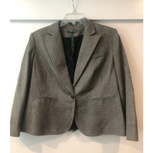 Blazer deportivo de algodón y lana de talla grande de color marrón de Lauren Ralph Lauren, estilo vintage Y2K de EUC