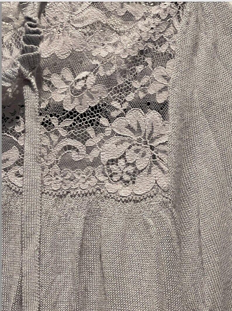 NWOT Frenchi Anthropologie Light Blue Grey Lace Knit Sweater Tie Neck image 6