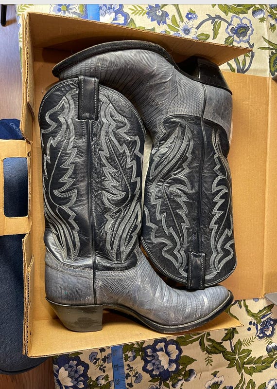 RARE Vintage Tecovas Justin Cowboy Boots Gray Lizard Skin‎ Grey 9D Style S 8357 RARE Vintage Tecovas Justin Cowboy Boots Gray Lizard Skin  main image 4
