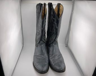 RARE Vintage Tecovas Justin Cowboy Boots Gray Lizard Skin  display picture 1