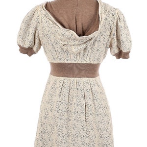 Retro VTG Rare Twee Reversible Anthropologie Knitted & Knotted Short Sleeved Ivory Brown Lace Cardigan Hoodie image 2