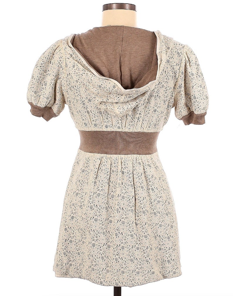 Retro VTG Rare Twee Reversible Anthropologie Knitted & Knotted Short Sleeved Ivory Brown Lace Cardigan Hoodie image 2