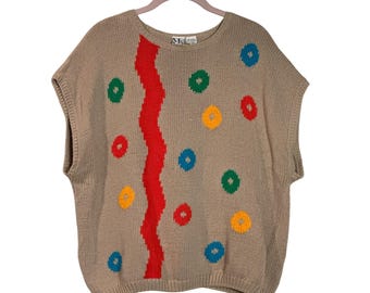 Vintage Coogi Style Ms Russ Knit Colorful 1990 80s Sweater Vest Oversized Unisex