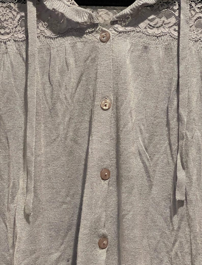 NWOT Frenchi Anthropologie Light Blue Grey Lace Knit Sweater Tie Neck image 5