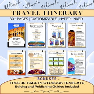 30+ Page Travel Itinerary Template | Traveling Guide | Travel Marketing | Mobile Itinerary | Printable Travel Guide | Trip Itinerary Canva