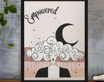 Impresión de arte espiritual, diosa, ilustración del hogar neutro, decoración de la pared, idea de regalo boho, obra de arte de energía femenina, arte de pared empoderador, amor propio