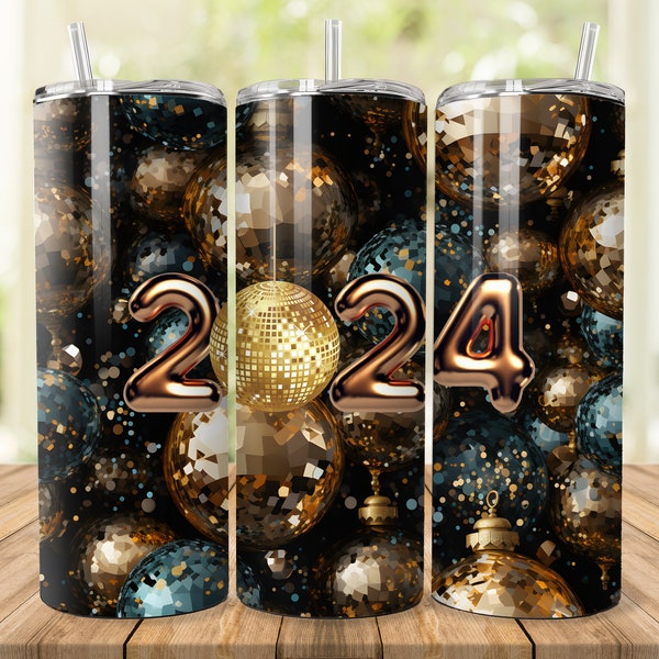 2024 New Year Tumbler Wrap PNG Sublimation 20oz New Years Skinny Tumbler Wrap Straight Tumbler Instant Digital Download