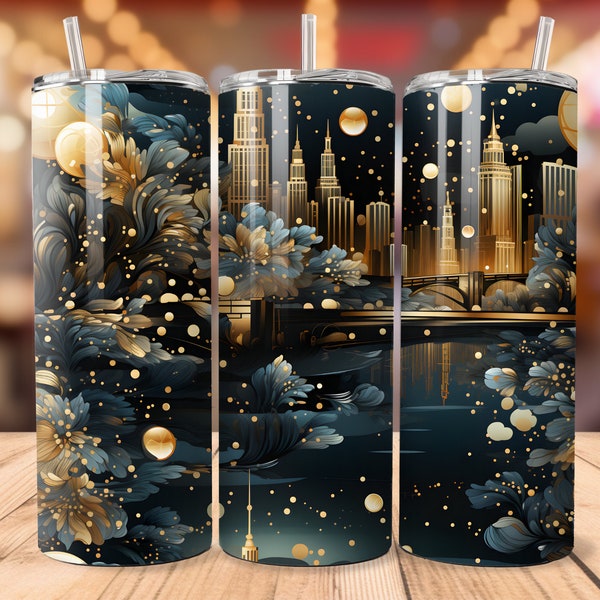 Happy New Year Tumbler Wrap PNG Sublimation 20oz New Years Skyline  Skinny Tumbler Wrap Straight Tumbler Instant Digital Download